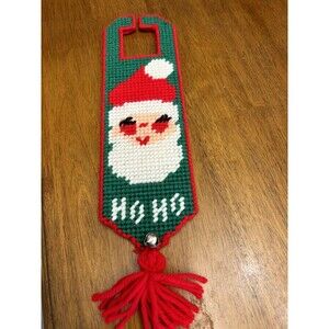 Santa Door Hanger Christmas Ornament Vintage Needlepoint Handmade Holiday Decor